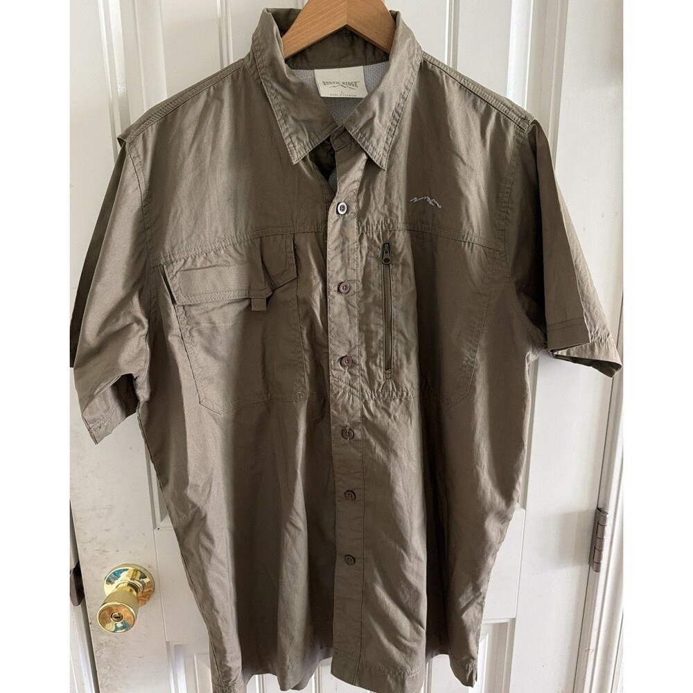 Rustic Ridge Shirt Mens L Short Sleeve Button Up Vented Hiking Fishing Pockets